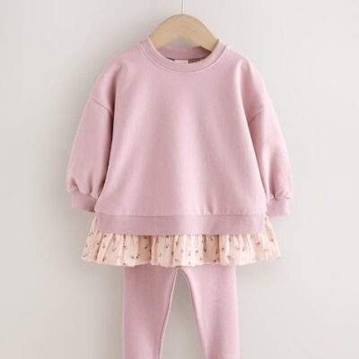 Pink Long Sleeve Top and Leggings Set