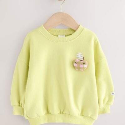 Lime Green Apple Character Crew Neck Sweatshirt