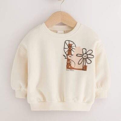 Cream Flower Graphic Print Crew Neck Sweatshirt