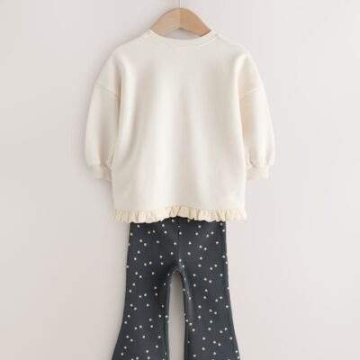 Cream Halloween Witch Frill Hem Sweatshirt & Flare Leggings Set