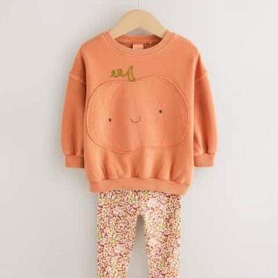 Orange Halloween Pumpkin Sweatshirt & Leggings Set