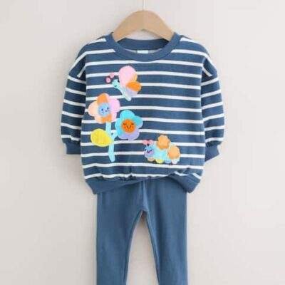 Navy Stripe Characters Sweatshirt and Leggings Set