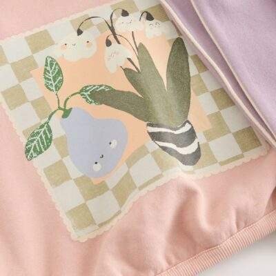 Light Pink Plant Graphic Print Hoodie & Wide Leg Joggers Set