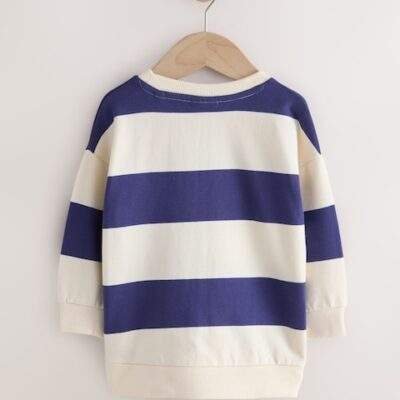 White/Blue Stripe Bluey Crew Neck Cotton Sweatshirt