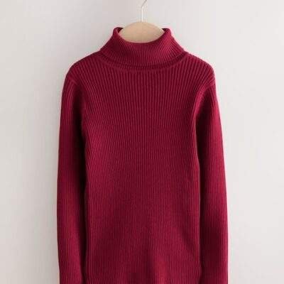 Berry Red Roll Neck Knit Jumper