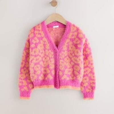 Pink and Orange Leopard Boxy Cardigan