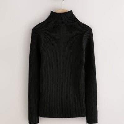 Black Roll Neck Knit Jumper
