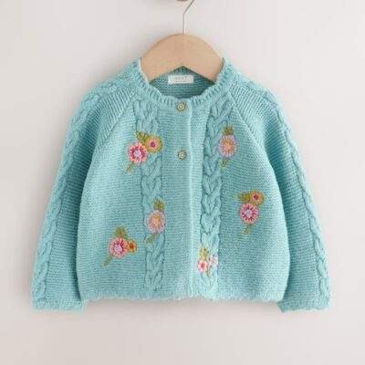 Blue Floral Print Embellished Cardigan