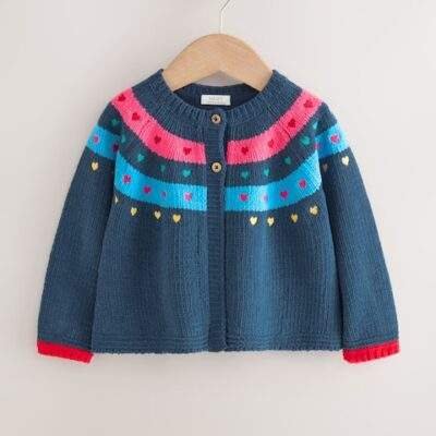 Navy Knitted Heart Print Cardigan