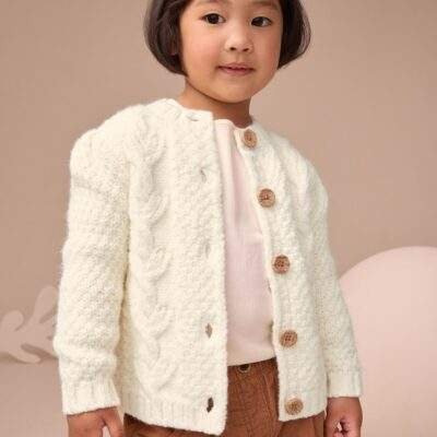 Ecru Chunky Knit Bobble Cardigan