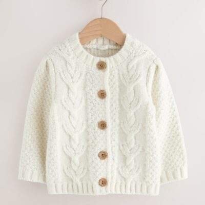 Ecru Chunky Knit Bobble Cardigan