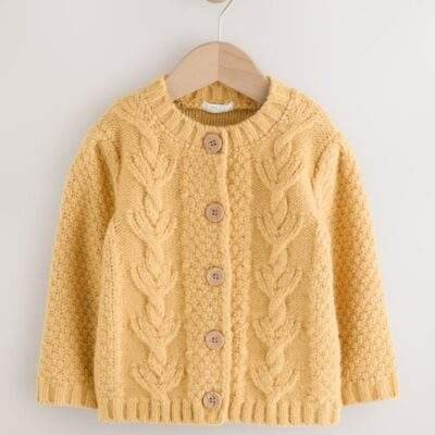 Ochre Yellow Chunky Knit Bobble Cardigan