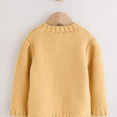 Ochre Yellow Chunky Knit Bobble Cardigan