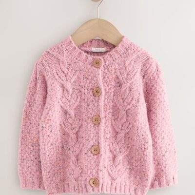 Pink Chunky Knit Bobble Cardigan
