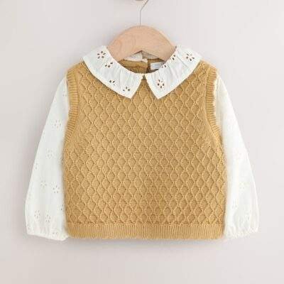 Ecru Mock Layer Knit Jumper