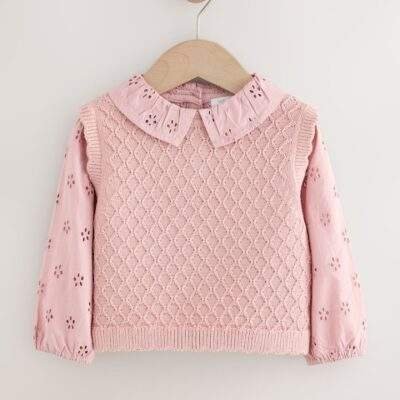 Pink Mock Layer Knit Jumper
