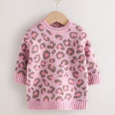 Pink Leopard Print Jumper Dress