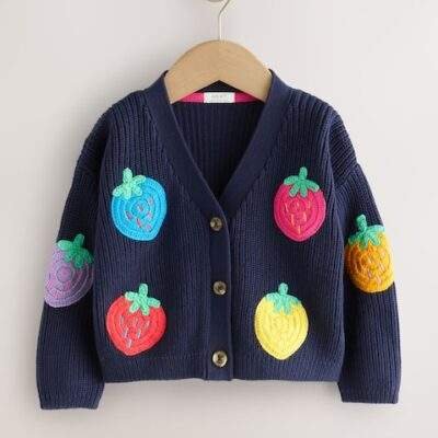 Navy Strawberry V-Neck Cardigan