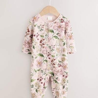 Pink Fleece Lined Two Way Zip Baby Sleepsuit