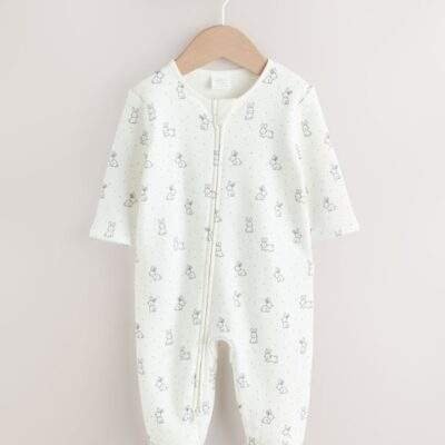 Ecru Fleece Lined Two Way Zip Baby Sleepsuit