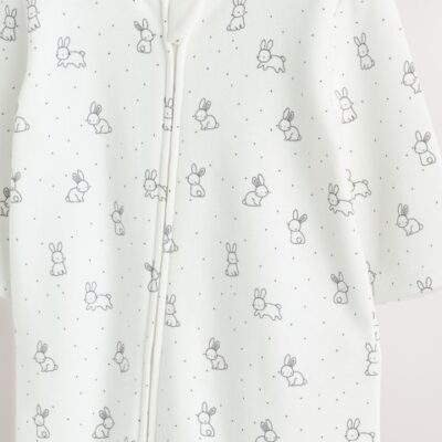 Ecru Fleece Lined Two Way Zip Baby Sleepsuit