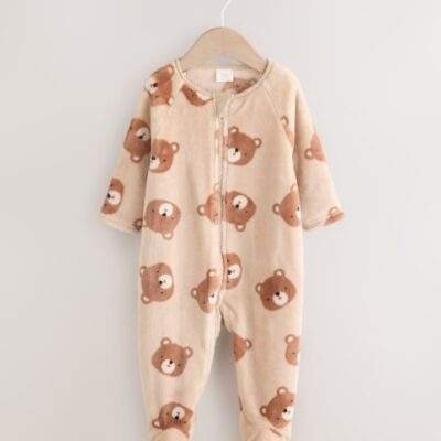 Brown Bear Fleece Baby Sleepsuit