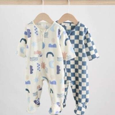Blue Baby Micro Fleece Two Way Zip Sleepsuits 2 Pack
