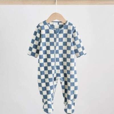 Blue Baby Micro Fleece Two Way Zip Sleepsuits 2 Pack