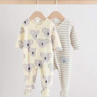 Grey Baby Micro Fleece Two Way Zip Sleepsuits 2 Pack