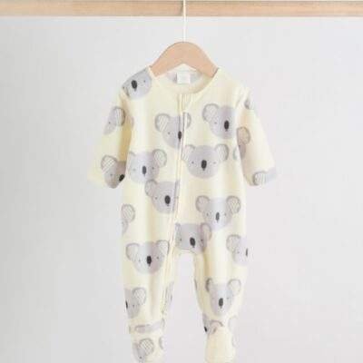 Grey Baby Micro Fleece Two Way Zip Sleepsuits 2 Pack