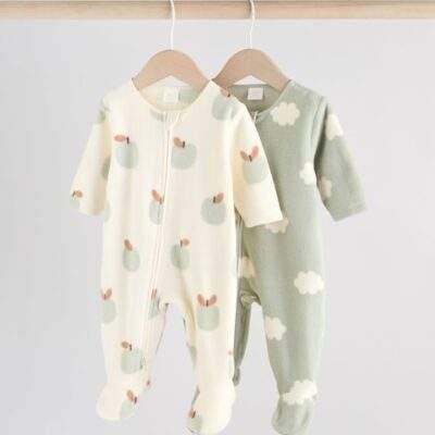 Sage Green Baby Micro Fleece Two Way Zip Sleepsuits 2 Pack