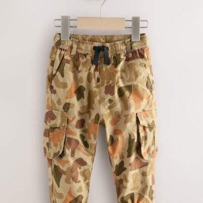 Khaki Camo Dino Print Lined Cargo Trousers
