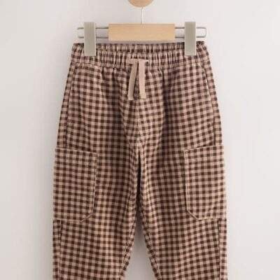 Brown Gingham Corduroy Wide Leg Trousers