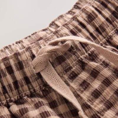 Brown Gingham Corduroy Wide Leg Trousers
