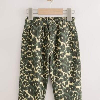 Green Leopard Print Pull On Wide Trousers