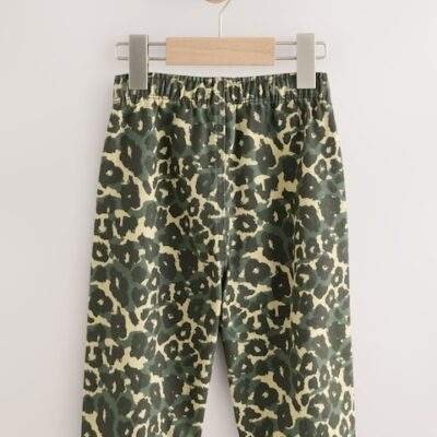 Green Leopard Print Pull On Wide Trousers