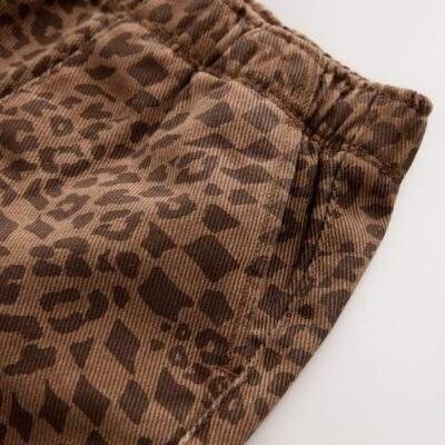Tan Leopard Print Pull On Wide Trousers