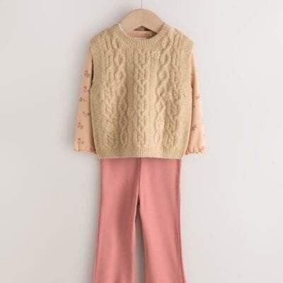 Beige Knitted Jumper and Leggings Set