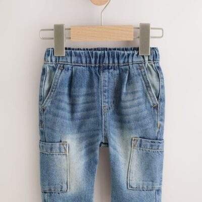 Mid Blue Tint Denim Cargo Jeans