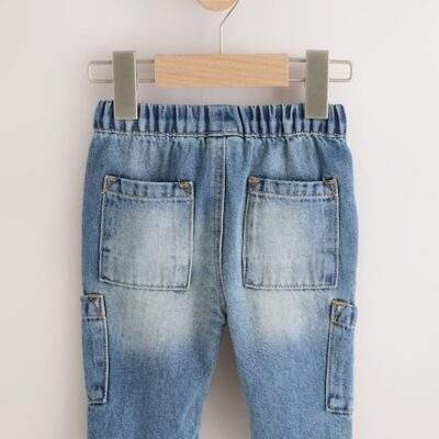 Mid Blue Tint Denim Cargo Jeans
