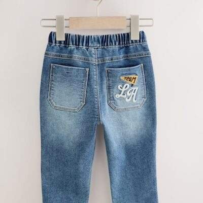 Mid Blue Varsity Pull On Jeans
