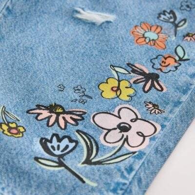 Denim Floral Print Jeans