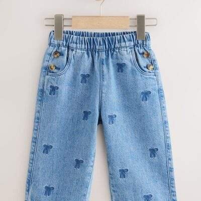 Mid Blue Denim Bow Embroidered Jeans