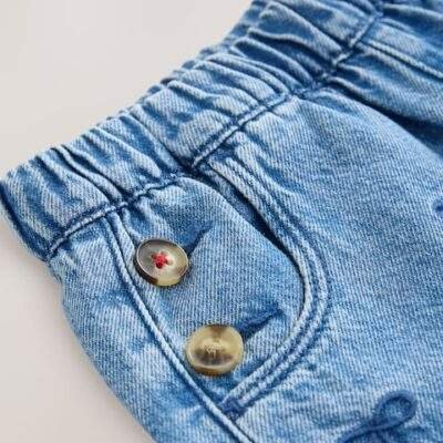 Mid Blue Denim Bow Embroidered Jeans