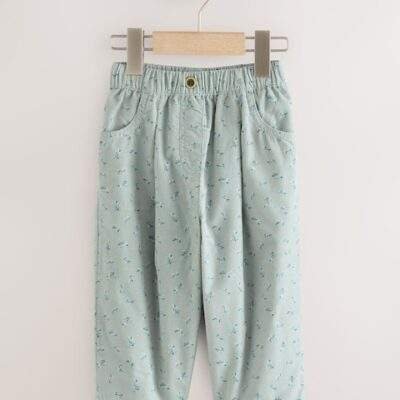 Blue Floral Print Cord Trousers