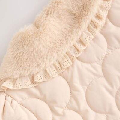 Neutral Oversized Collar Faux Fur Collar Quilted Baby Jacket