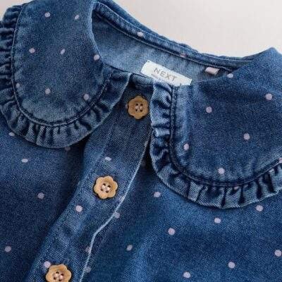 Mid Blue Denim Denim Shirt and Check Trousers Set