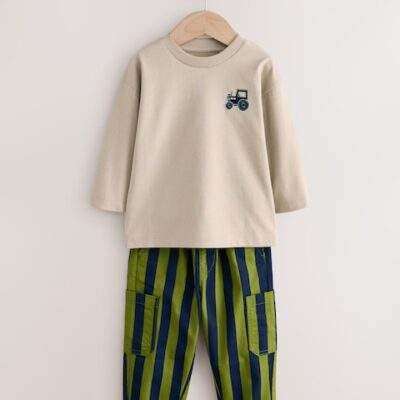 Blue/Green Farm Long Sleeve T-Shirt & Trousers Set