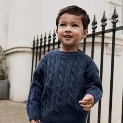 Navy Blue Cable Knit Crew Neck Jumper