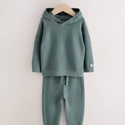 Blue Knitted Hoodie and Jogger Set